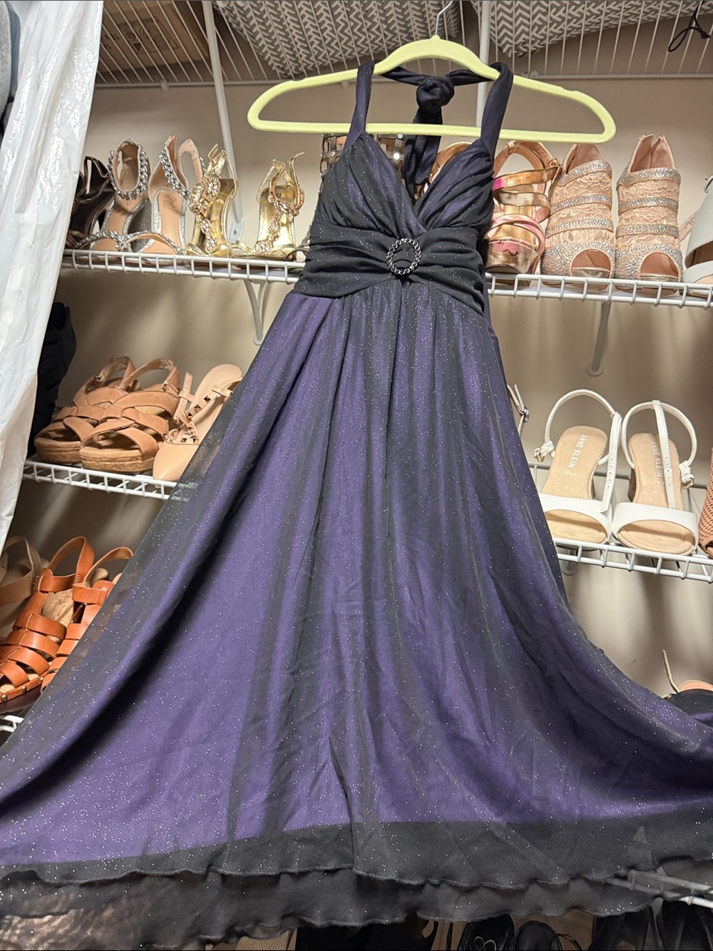 City Triangles Purple and Black Halter Prom Gown